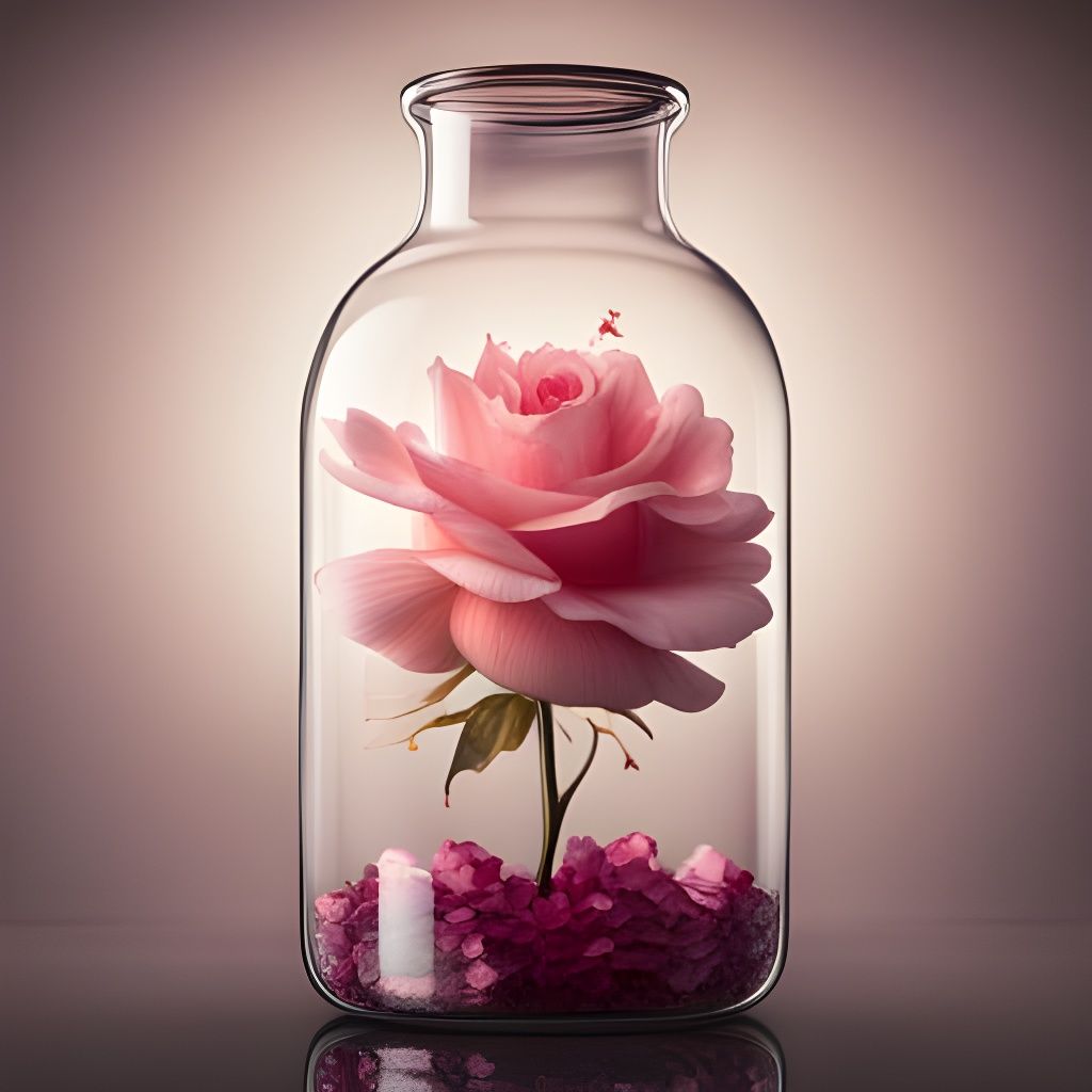 Rose in Glass Bottle: Cel-Shaded CGI Diorama