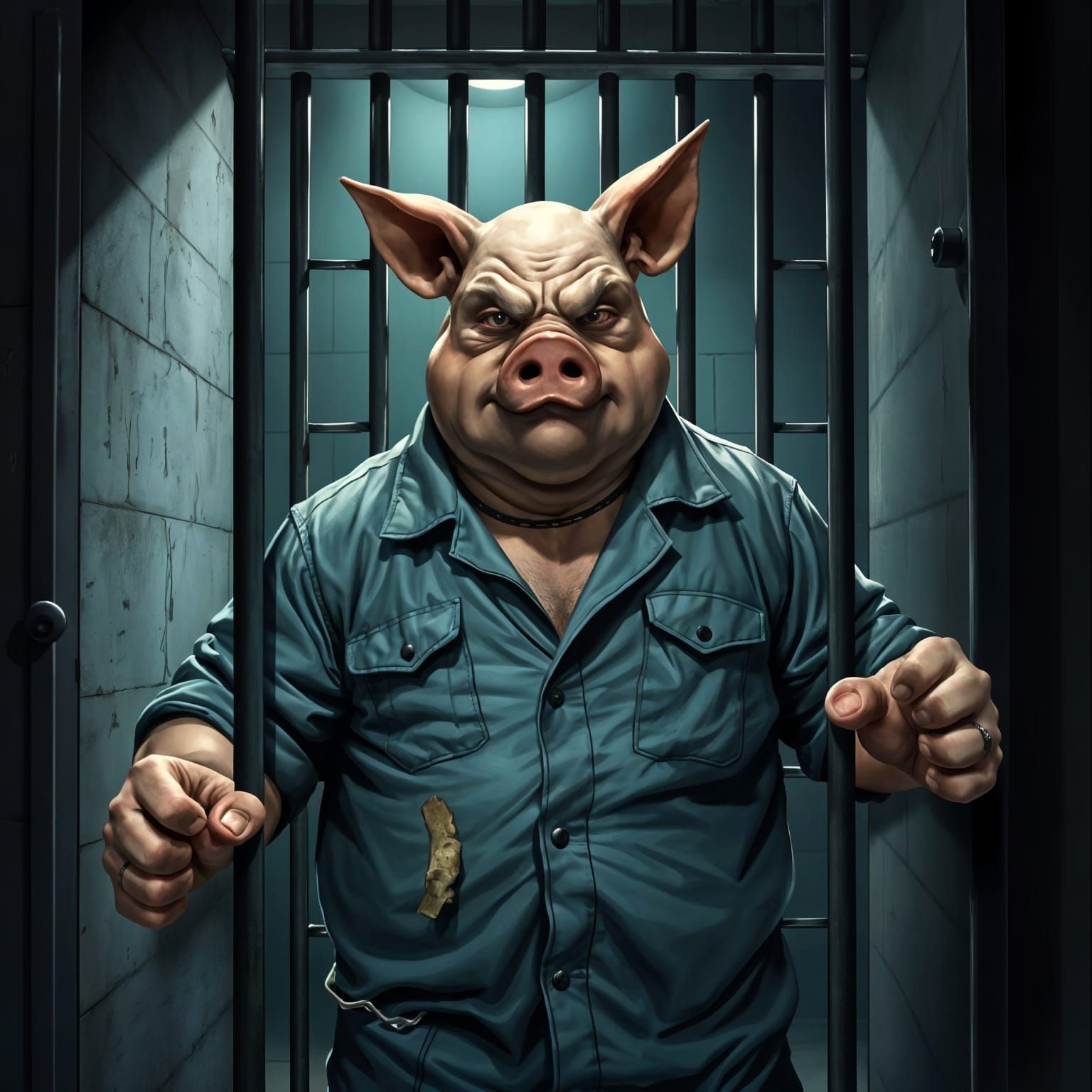 Menacing Pig-Man Stands in Prison Cell Doorway