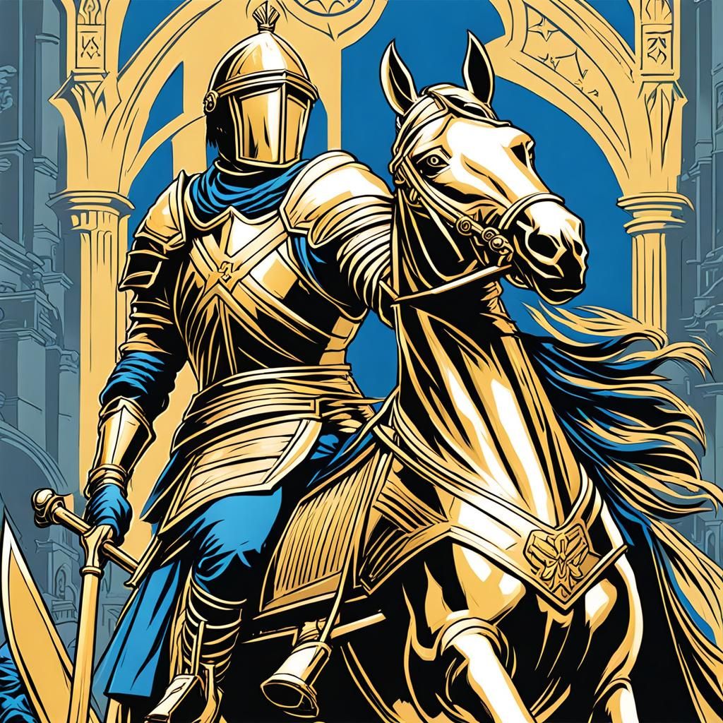 Joan of Arc on Horseback in Comic Book Style
