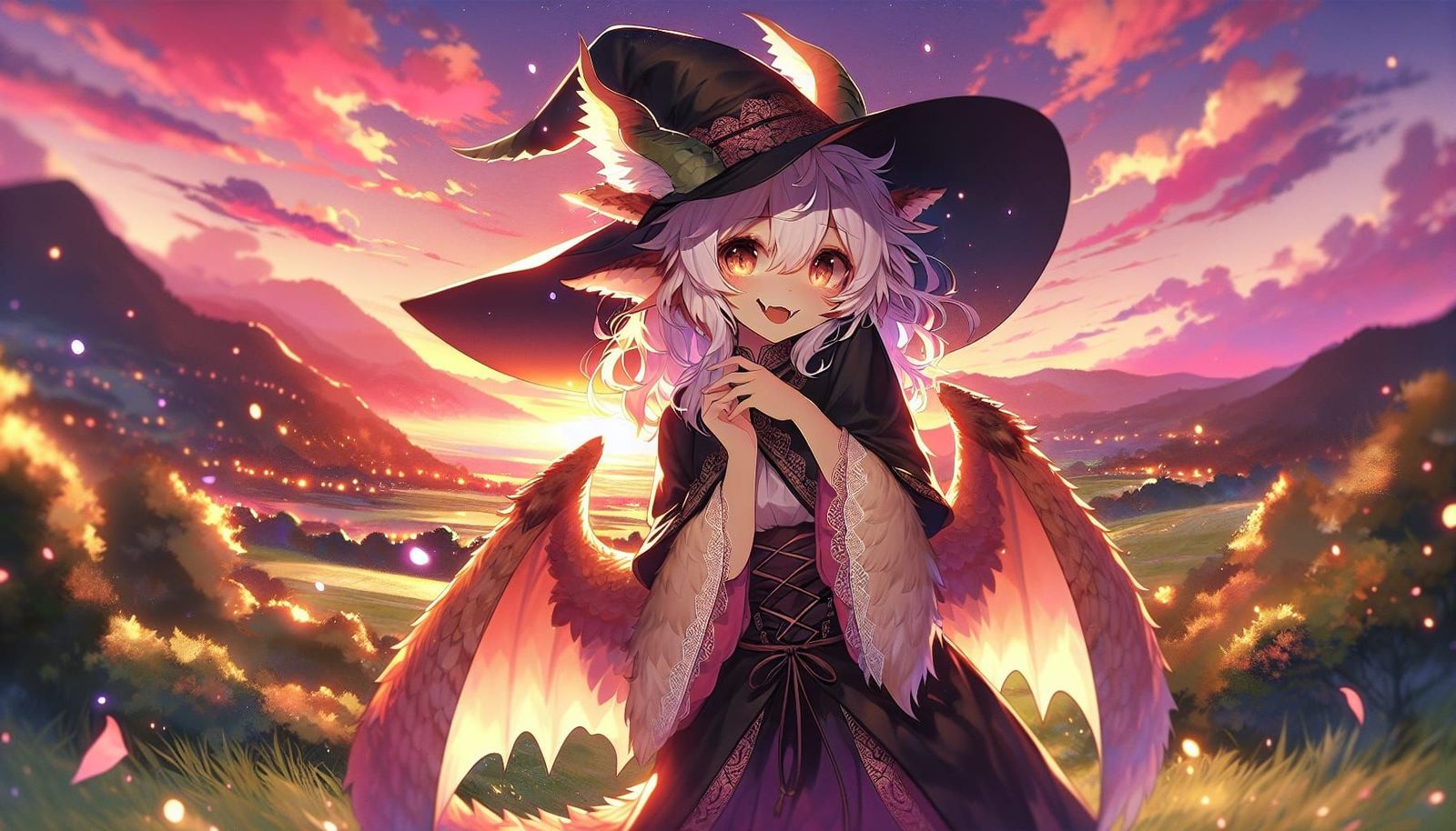 Anime Dragon Overlooking Sunset Landscape