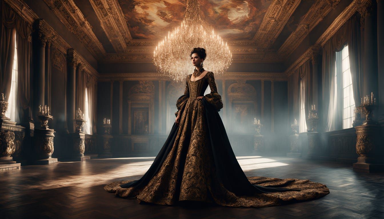 Luxurious Runway Goddess in 18th Century Italian Palace Styl...