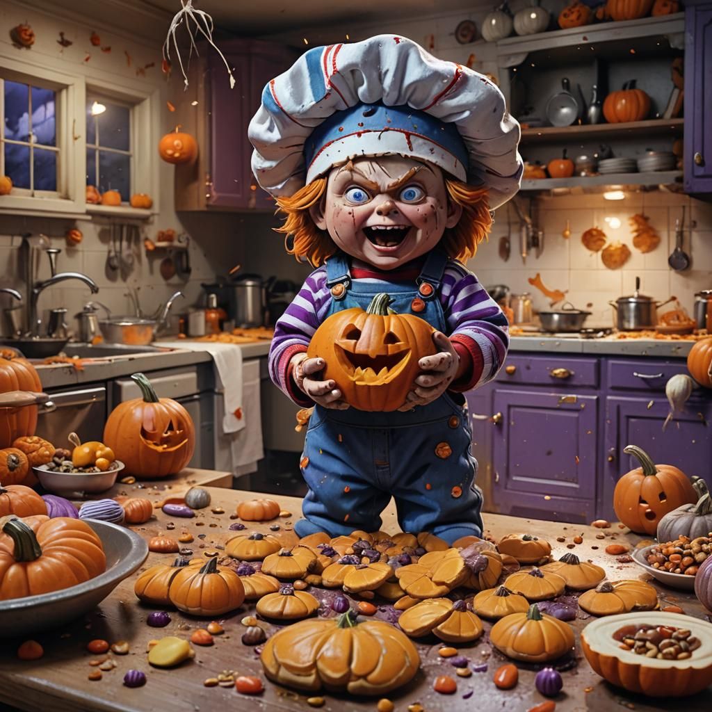 Chucky Carves a Pumpkin in a Matte Painting