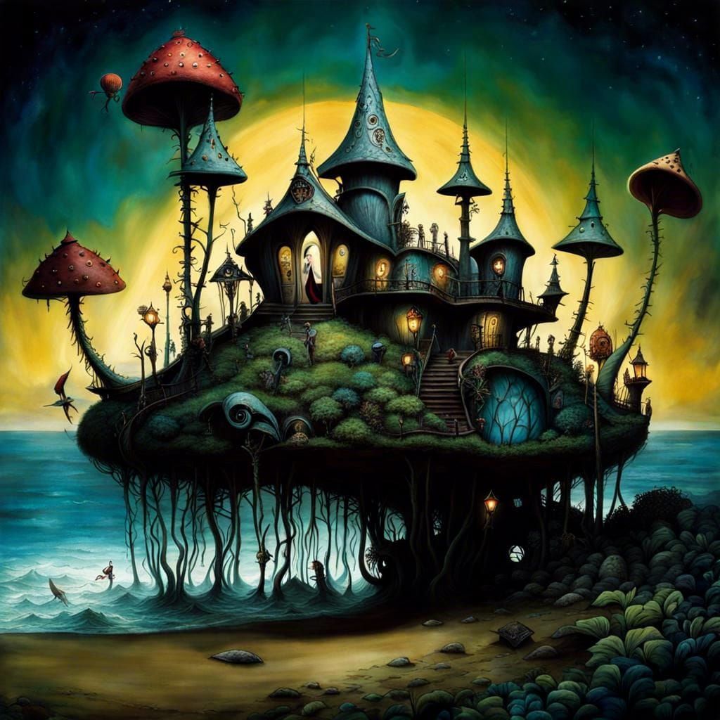 Tim Burtonesque Flatlandia: A Vibrant Masterpiece