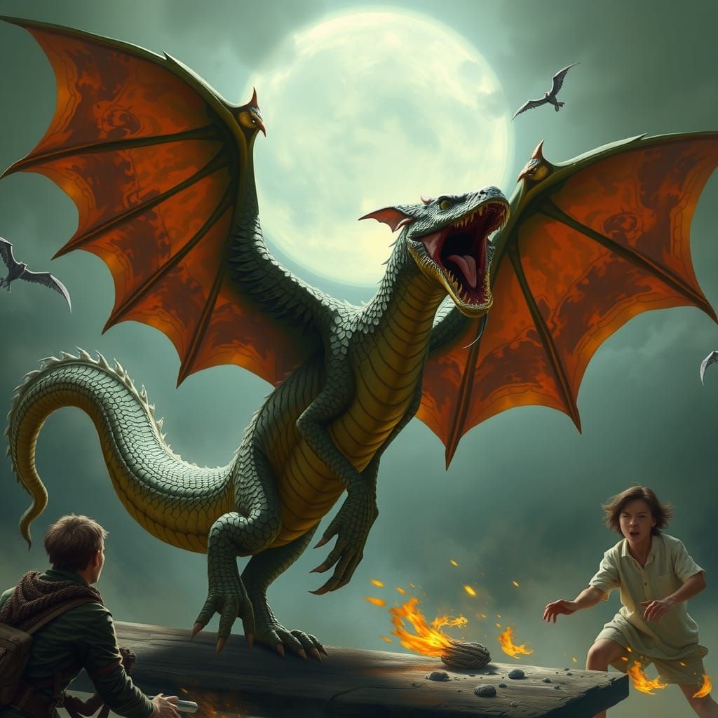 Fearsome Dragon-Snake Hybrid Pursues Terrified Humans