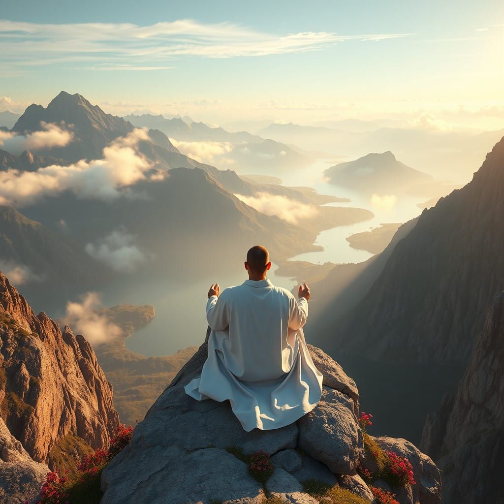 Serene Man in a Breathtaking Cliffside Landscape