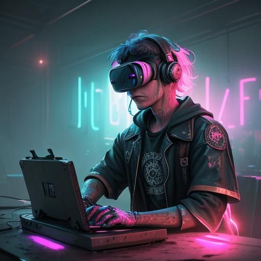Punk Rock Model in VR with Neon Lights