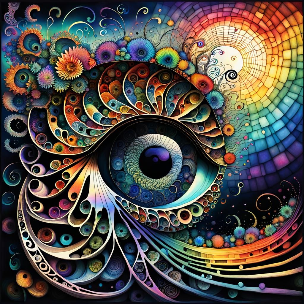 Rainbow Zentangle Eye with Musical Elements