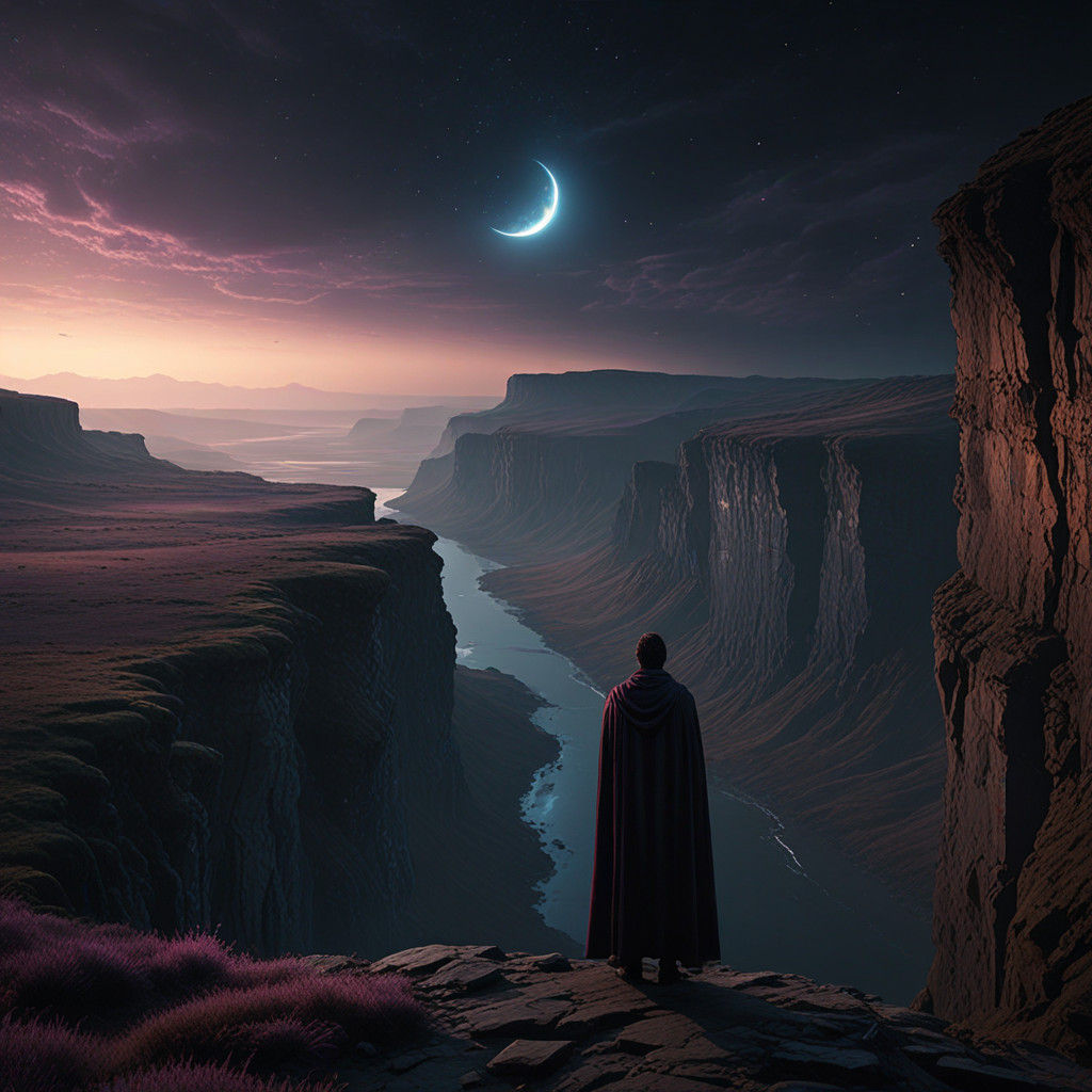 Epic Cliffside Figure in a Vast Starry Expanse