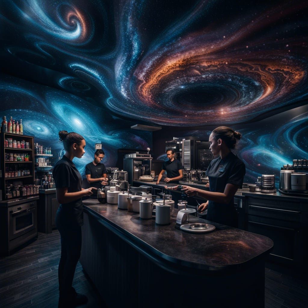 Futuristic Coffee Shop in Space with Alien Baristas