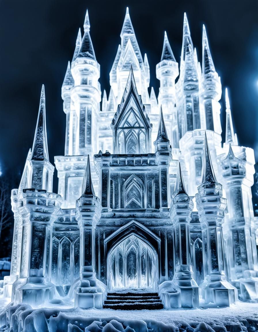 Hyperrealistic Ice Castle Sculpture in High Definition