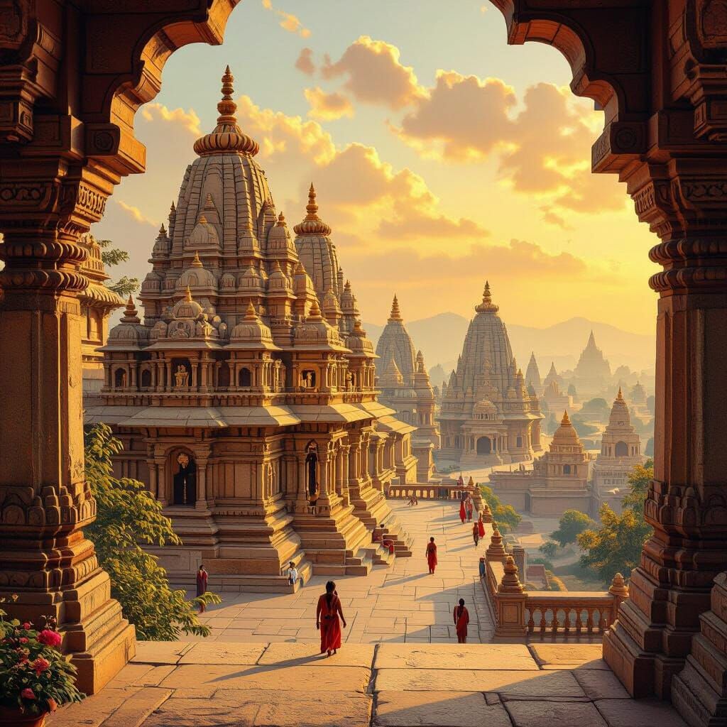 Ancient Dwarika Cityscape in Classical Indian Style