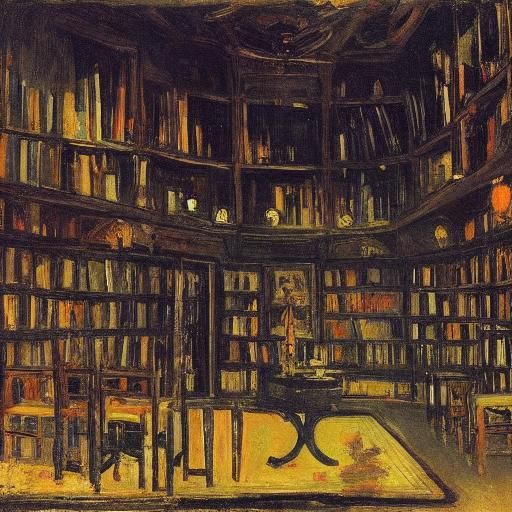 Dark Vampire Library in Expressionist Style