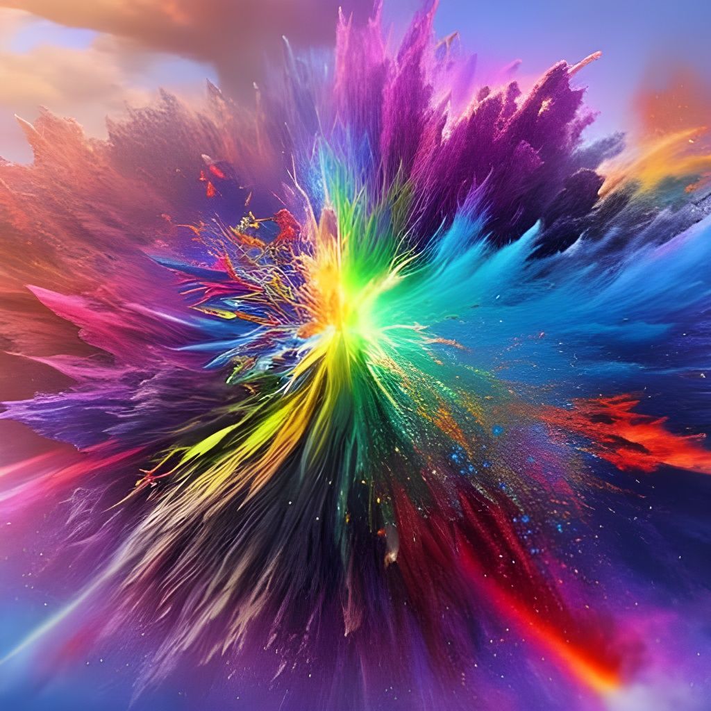 Hyperrealistic Rainbow Explosion from Volcano: Splash Art