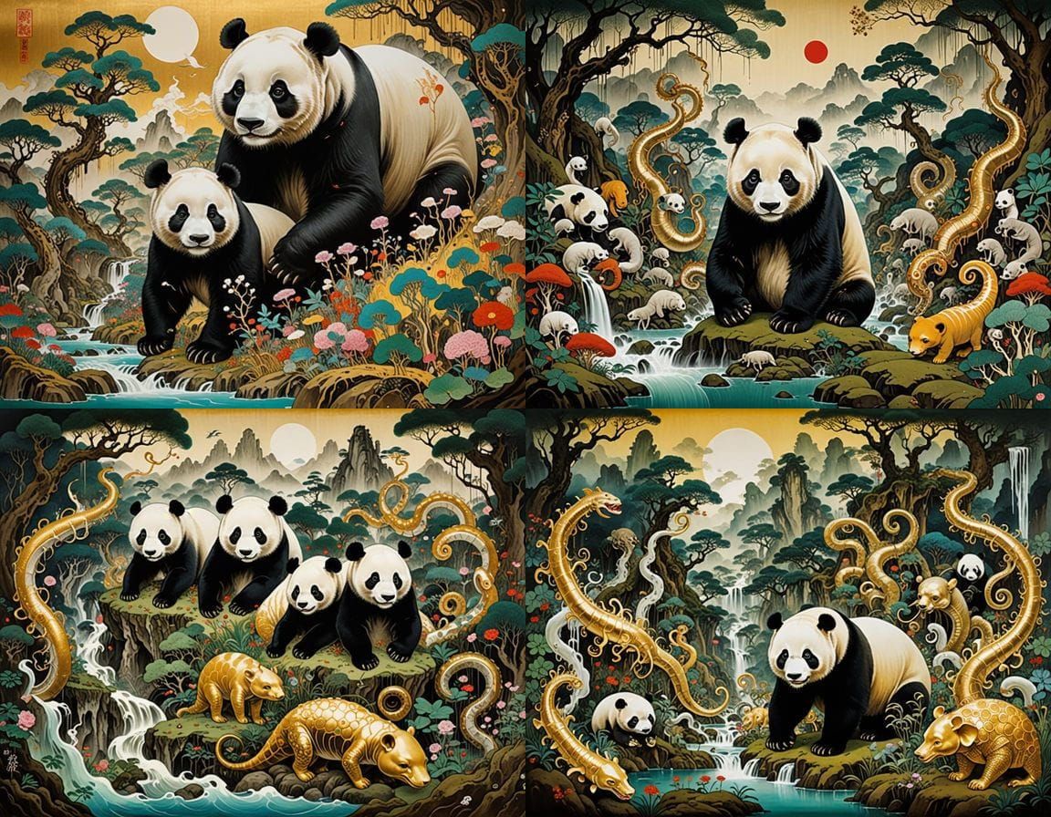 Mythical Creature: Shan Shui and Klimt Inspired