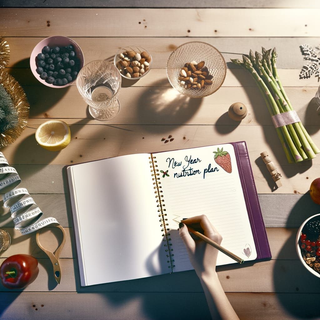 New Year Nutrition Plan Flat Lay in Cinematic Style
