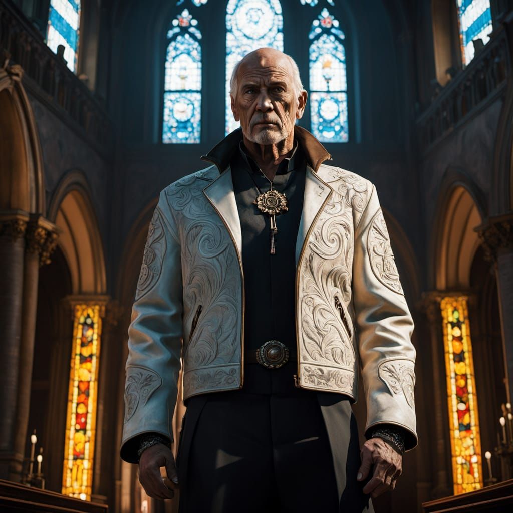 Battle-Hardened Warrior in Grandiose Church