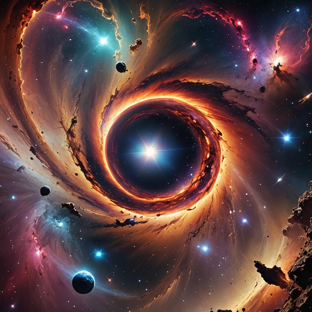 Vibrant Galaxy and Black Hole in Cosmic Art