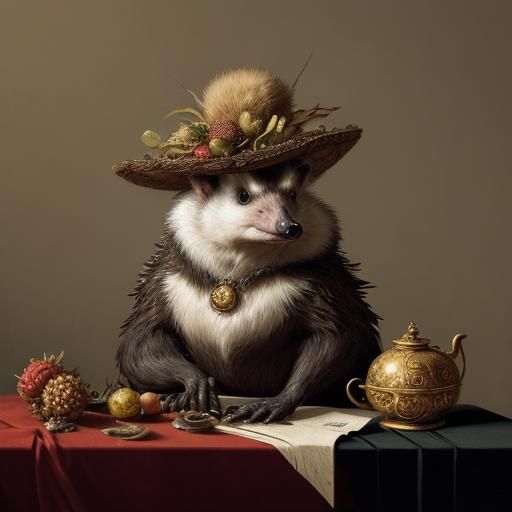 Hedgehog in Hedge Hat: Baroque Still Life