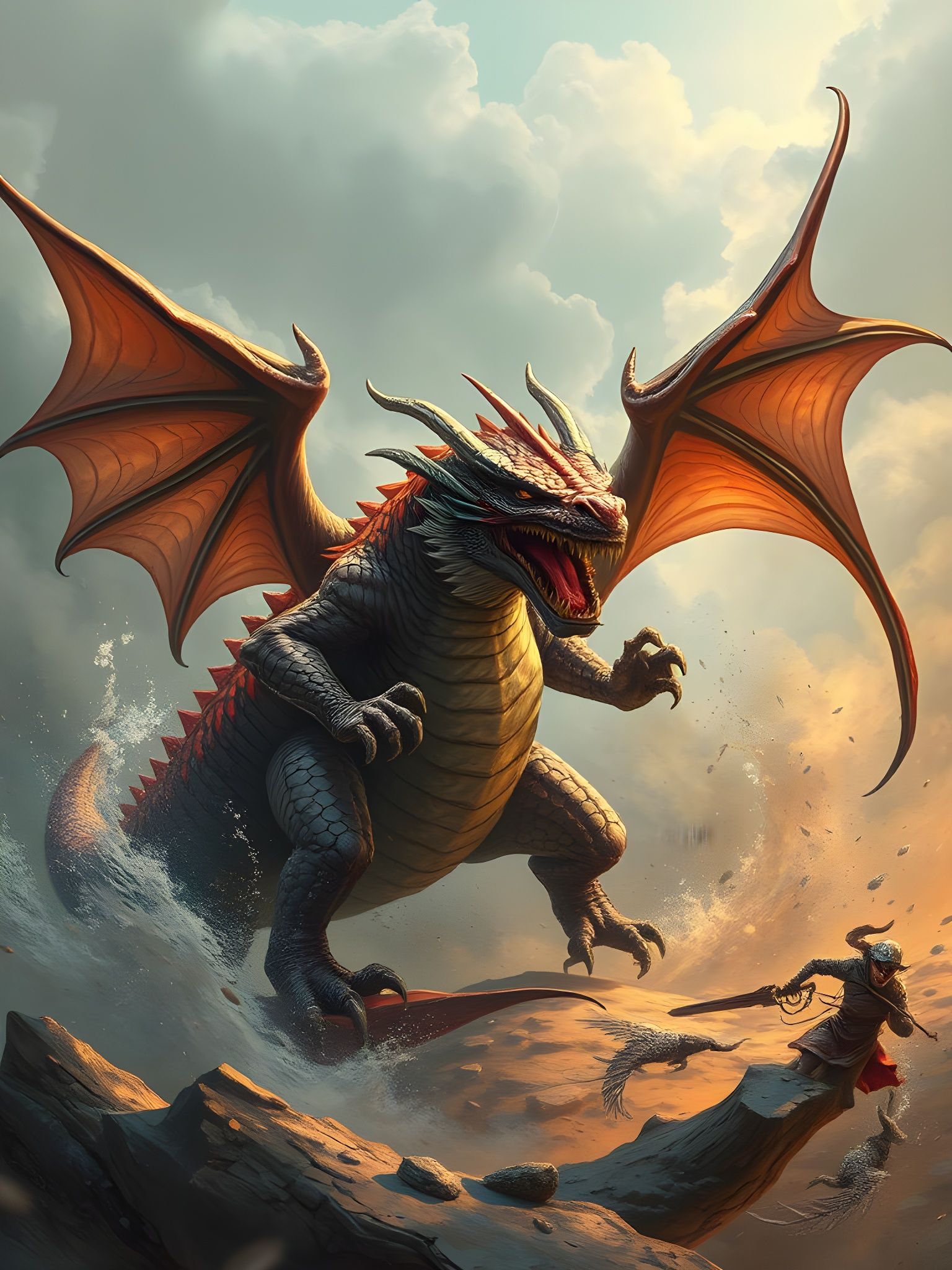 Knight Fighting Dragon in Epic Battle