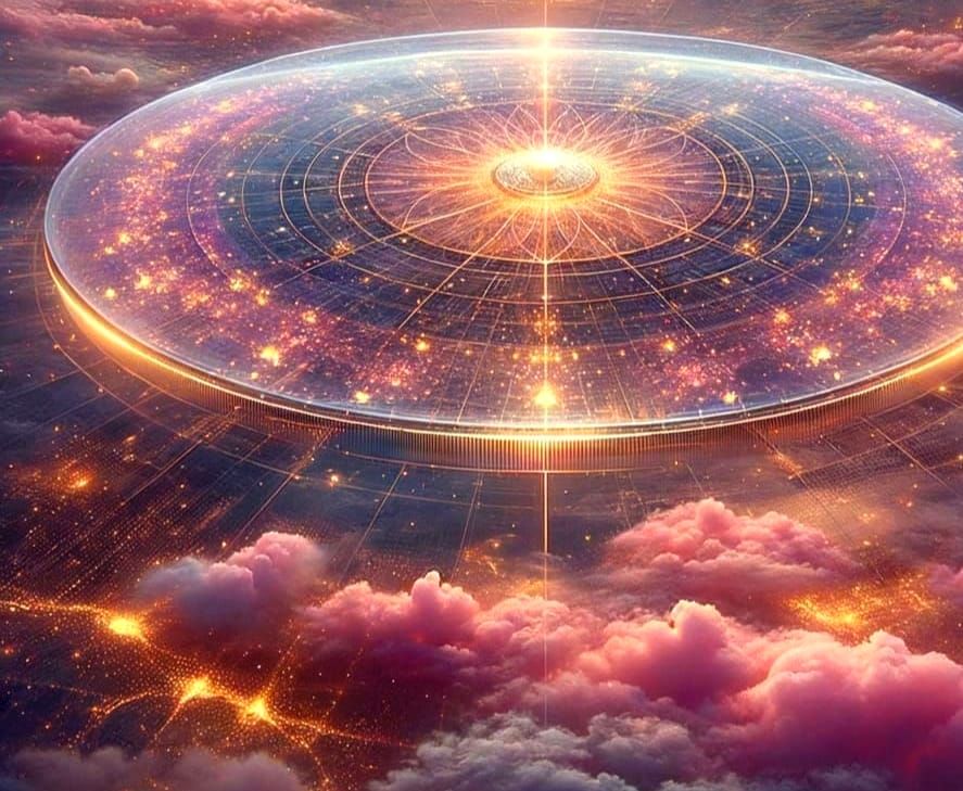 Surreal Cosmic Dawn: Disc-Shaped Spaceship soars above Earth