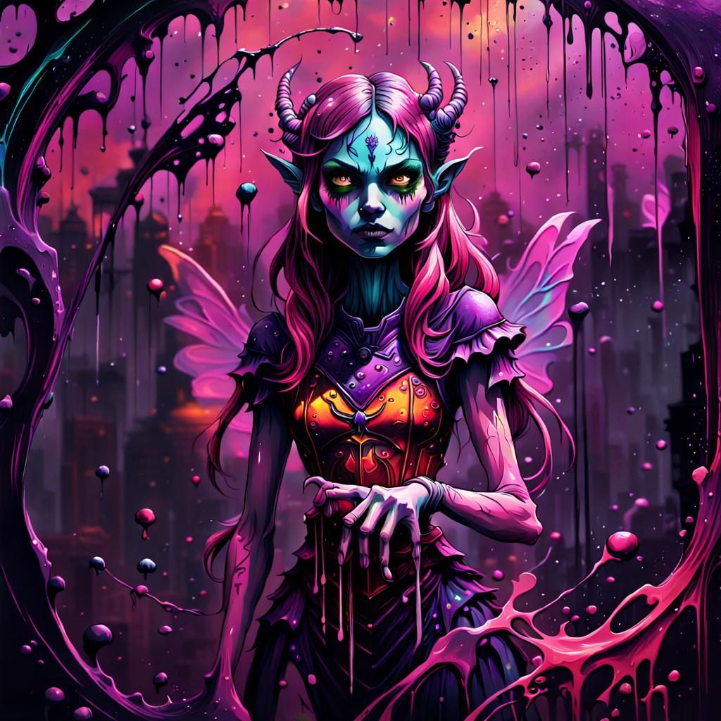 Whimsical Evil Fairy in Graffiti Art Style