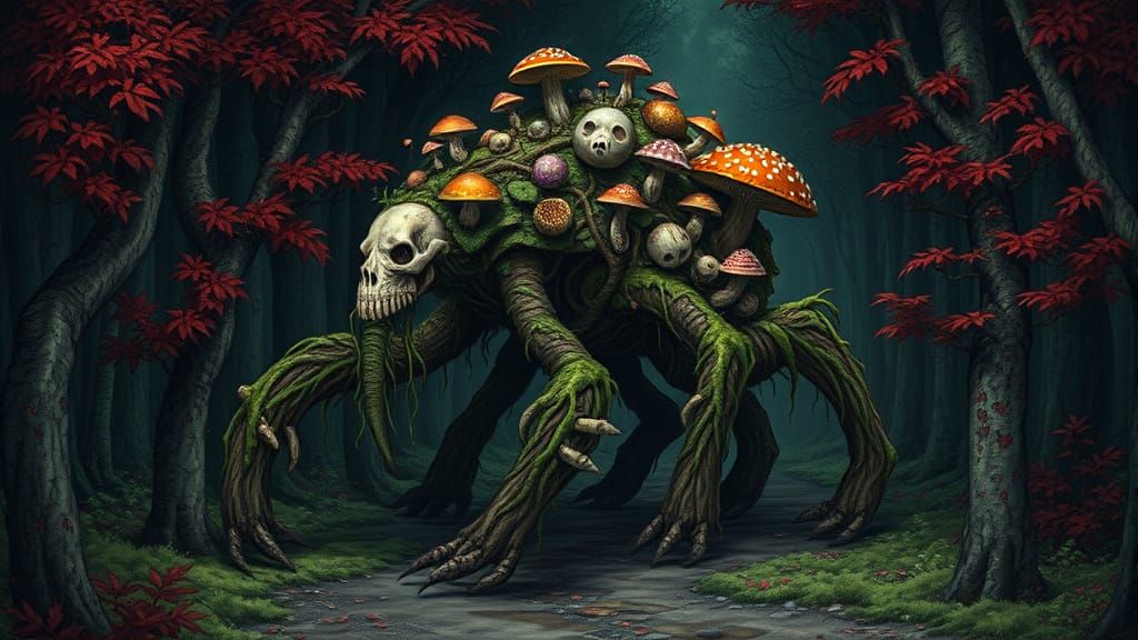 Sinister Plant-Monster Crawls Through Dark Forest