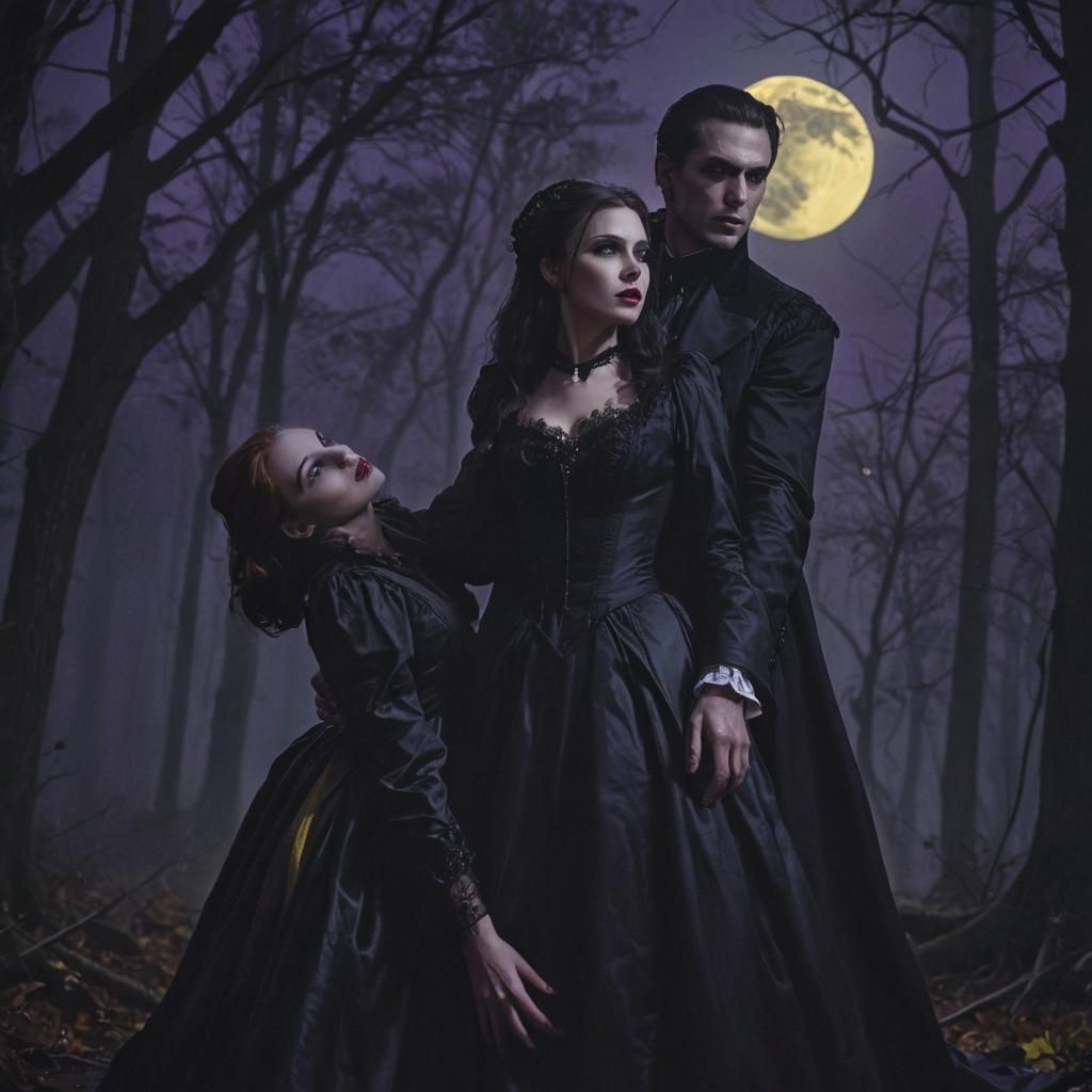 Vampire Kidnapping in Misty Forest, Pop Art Style