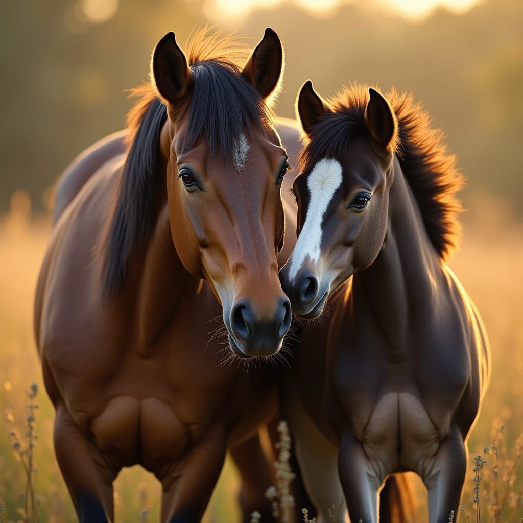 Motherly Love in Serene Golden Hour