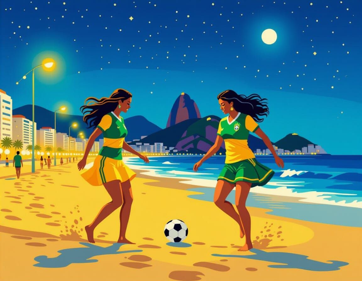 Brazilian Girls Play Soccer on Copacabana Beach