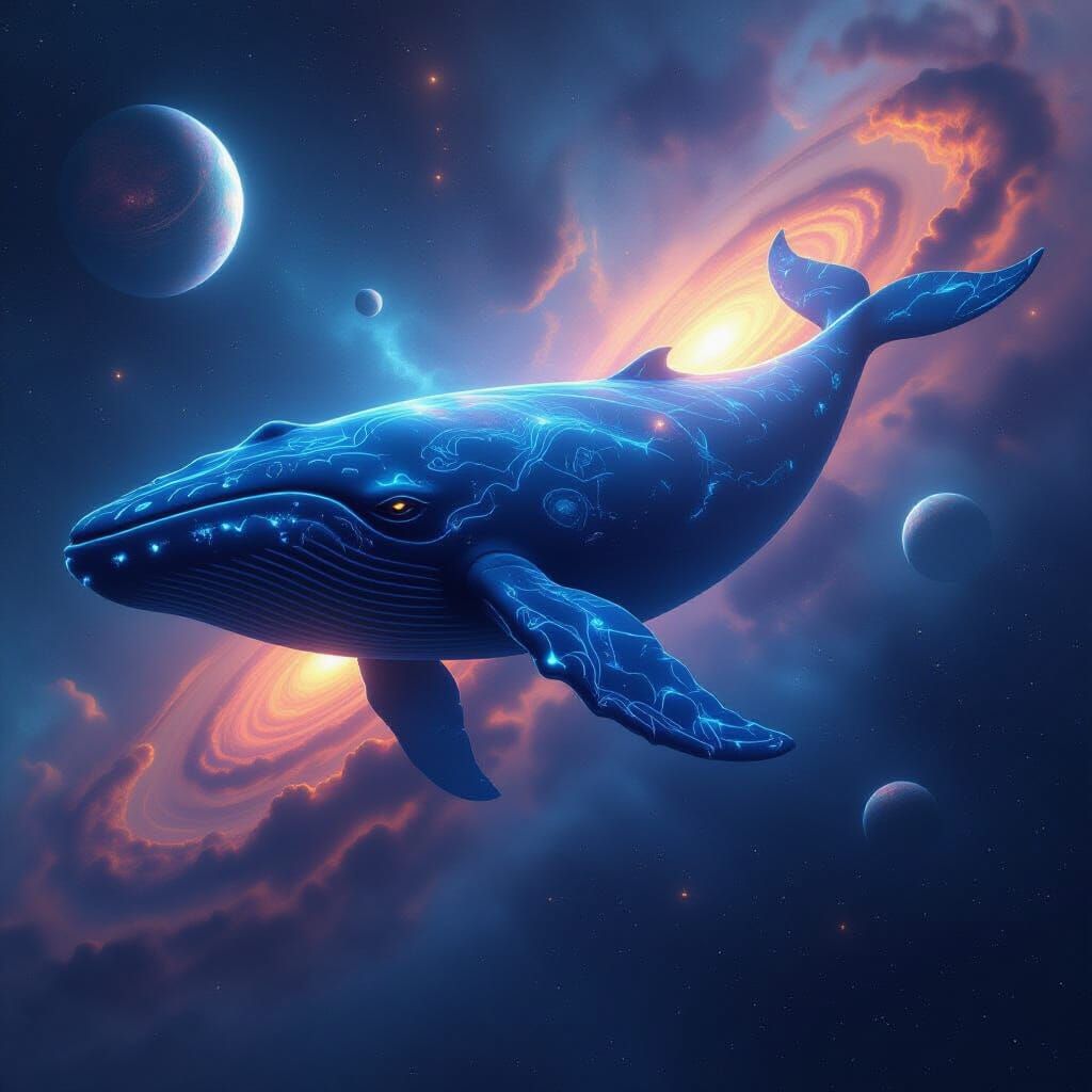 Bioluminescent Cosmic Whale in Nebula