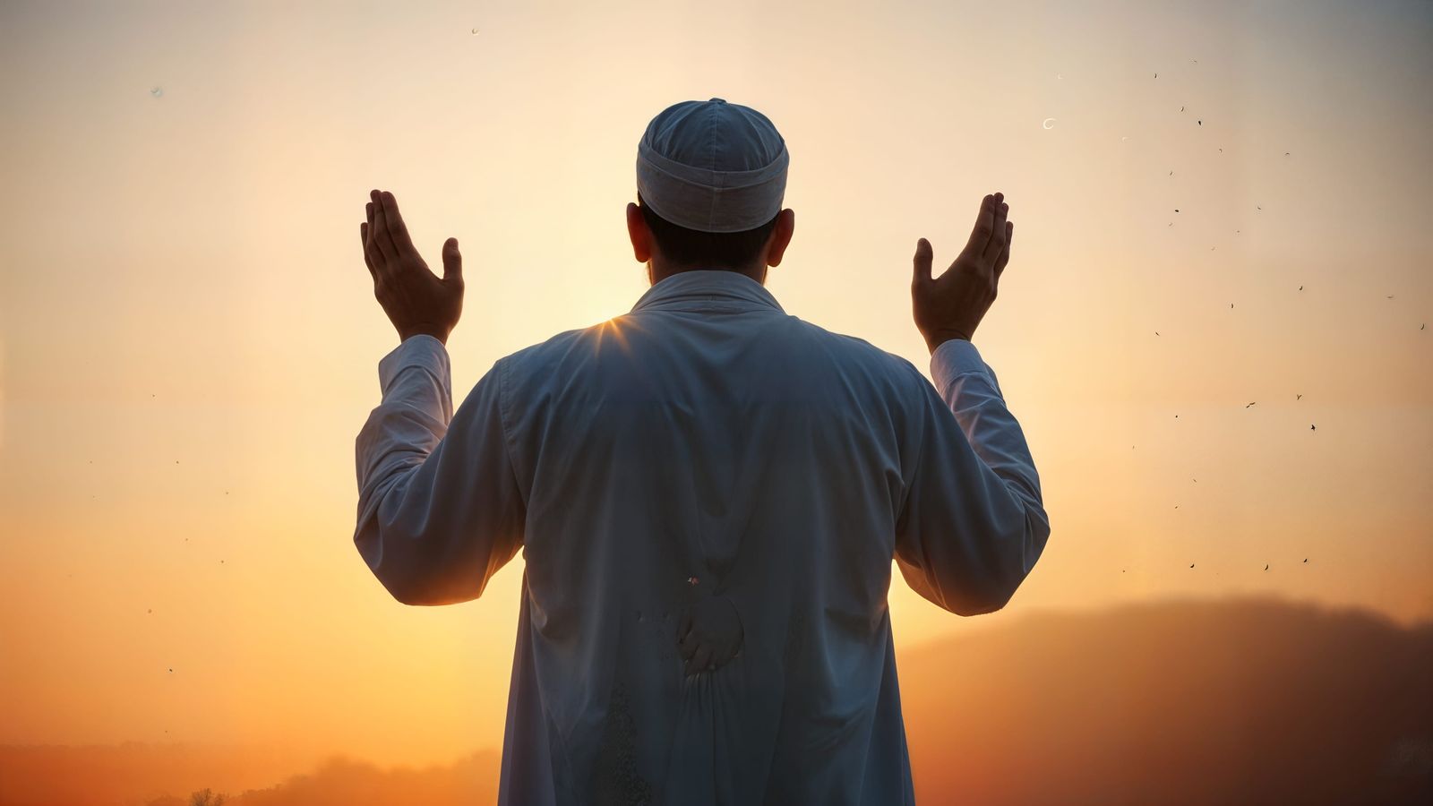 Muslim Man Praying Under Divine Light