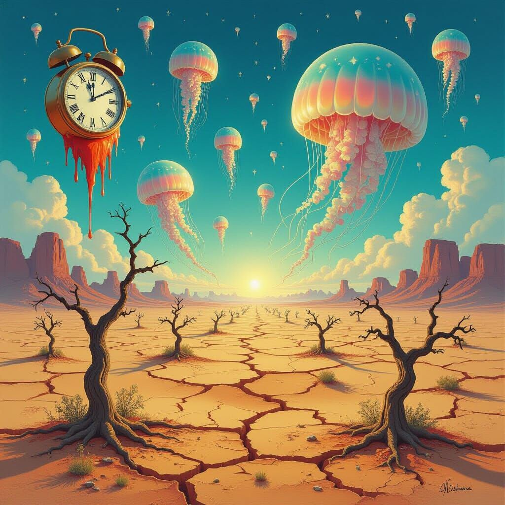 Surreal Desert Dreamscape with Floating Islands