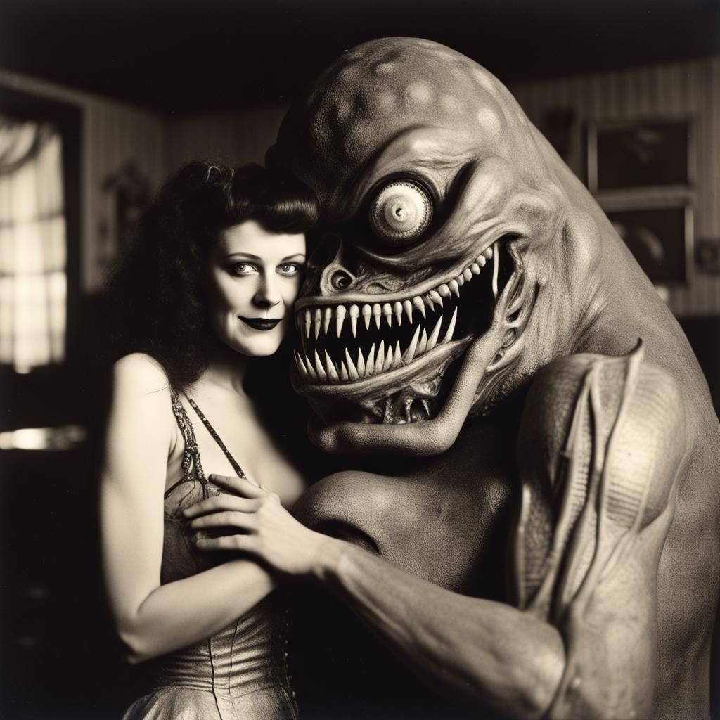 Alien Fiend With His Pin-Up Girls