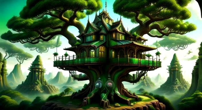 Art Deco Treehouse with Metallic Sheen