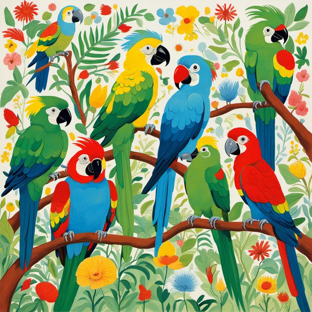Parrots Playfully Partying: A Whimsical Celebration