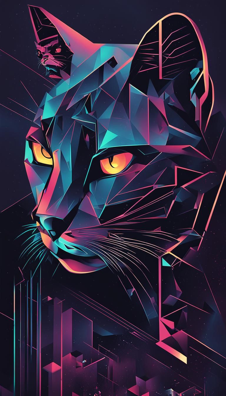 Abstract Metallic Feline Album Art in Industrial Style