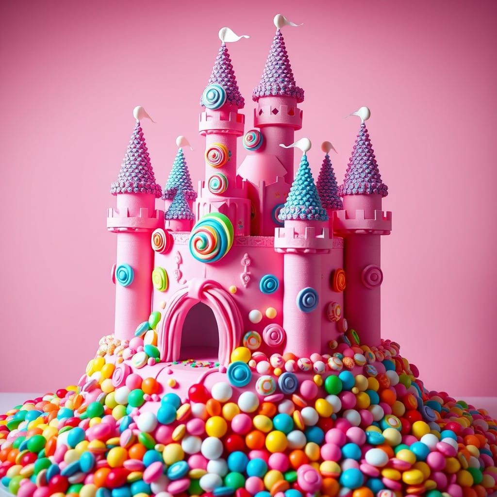 Vibrant Castle Cake in Pink and Blue