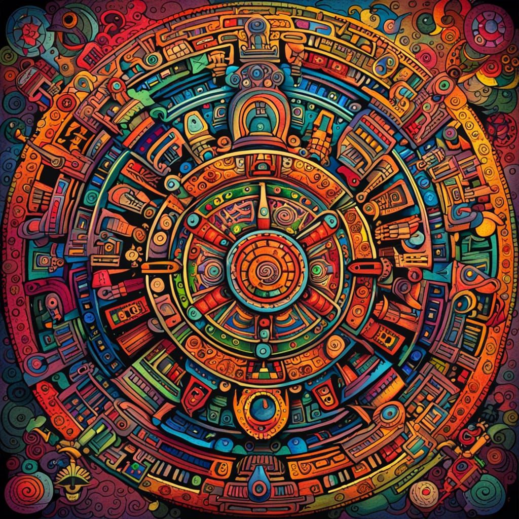Psychedelic Aztec Calendar Art