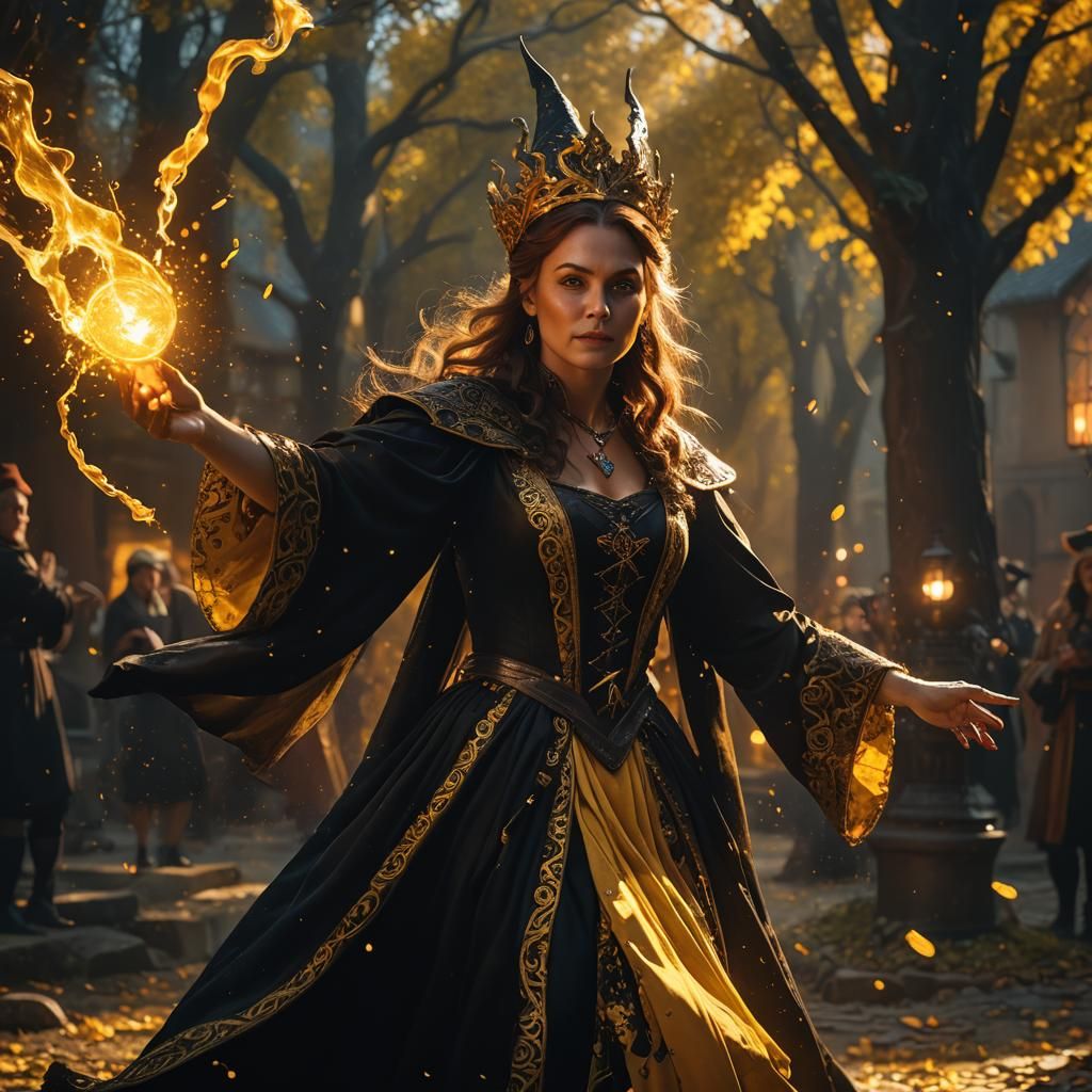 Witch Casting Light in Hyperrealistic Splash Art