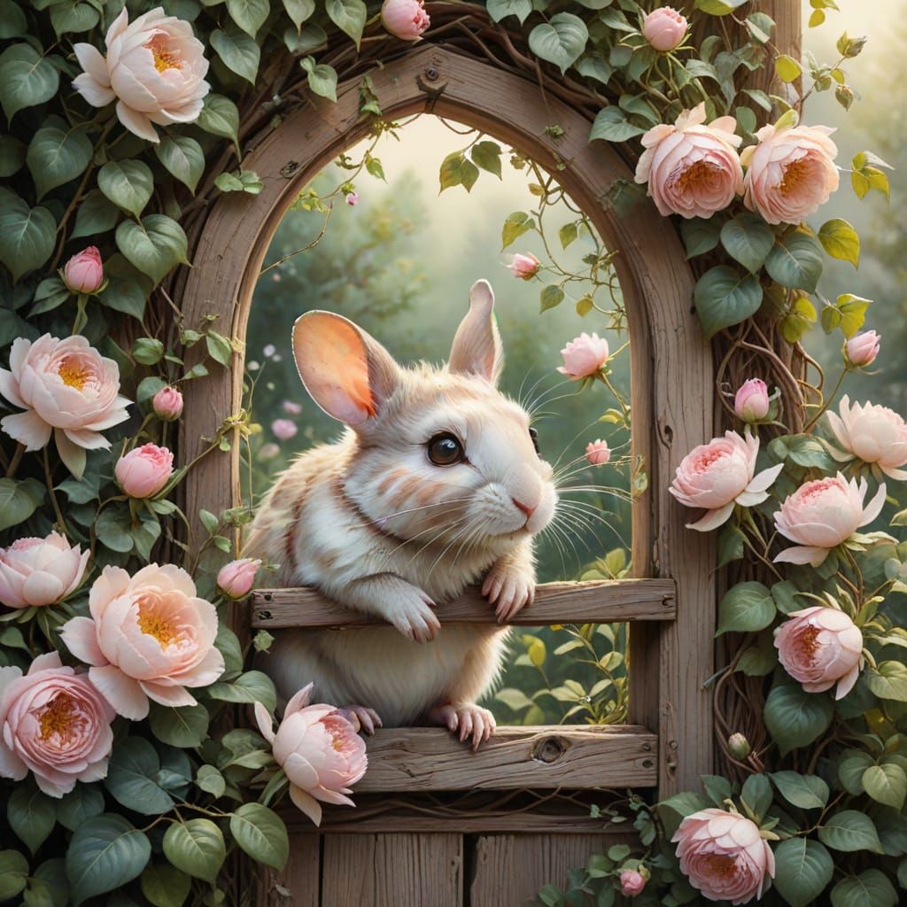 Mouse Peeking Through Gate in Enchanted Garden