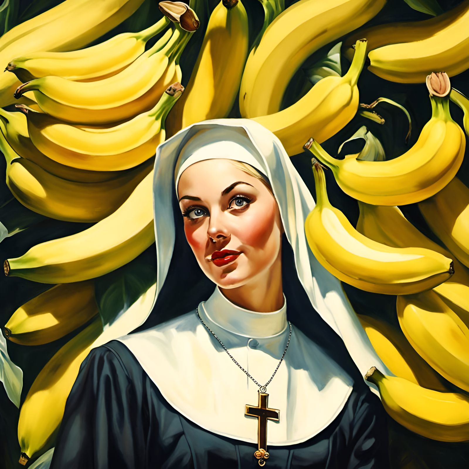 Flirty Nun in Banana Grove, Pin-Up Portrait