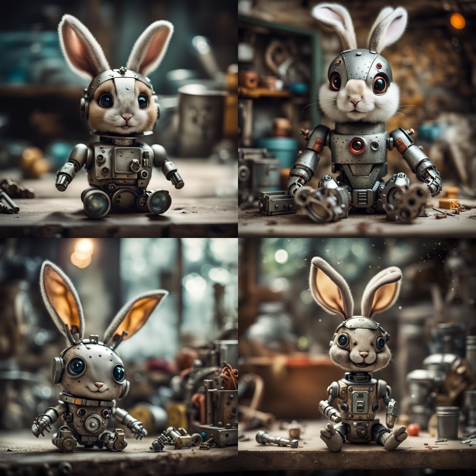 Baby Rabbit Robot Collage in Old Garage