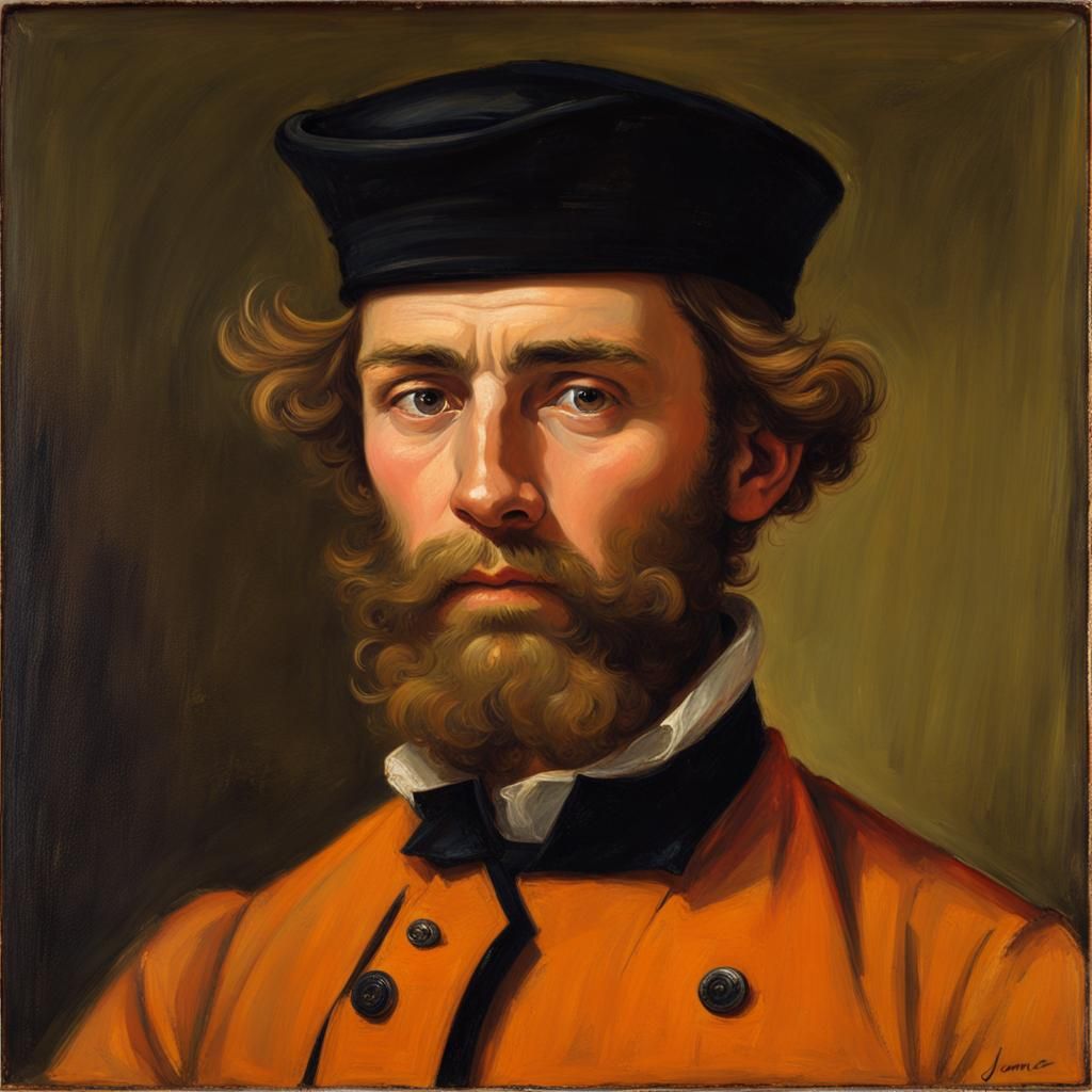 Victorian Man Portrait in Orange Commodore Outfit