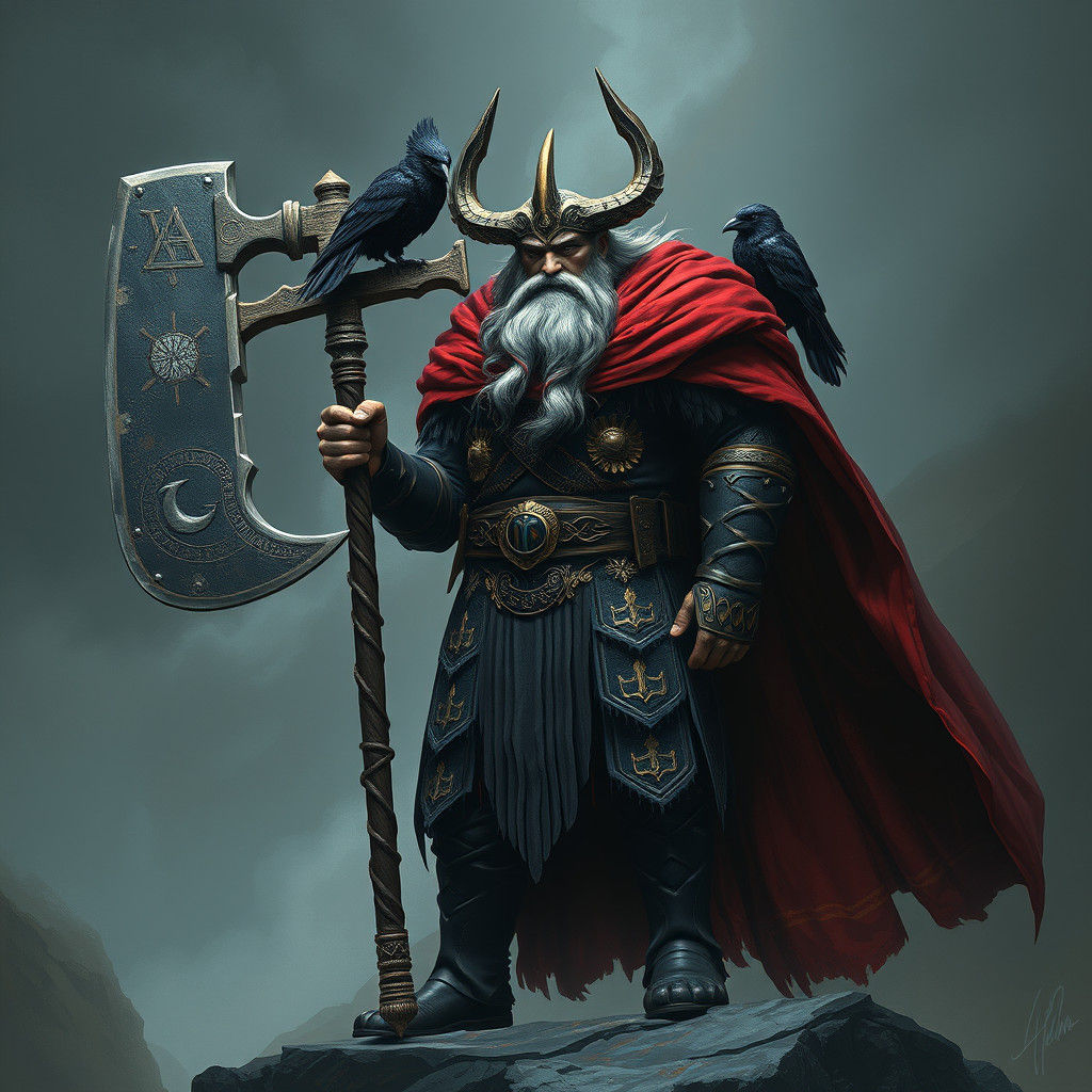 Odin with Ravens: A Norse Mythology Concept Art