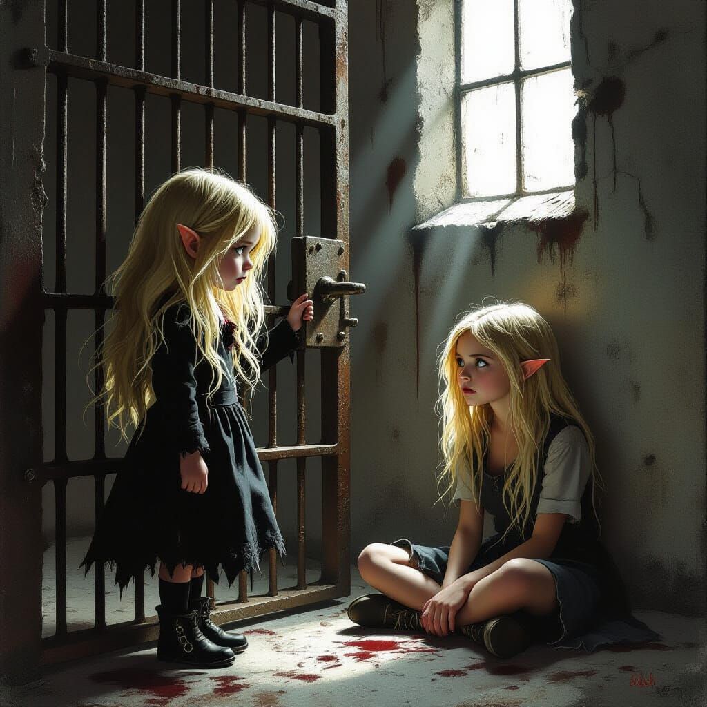 Ethereal Vampire Girl in Cell, Grasping Bars