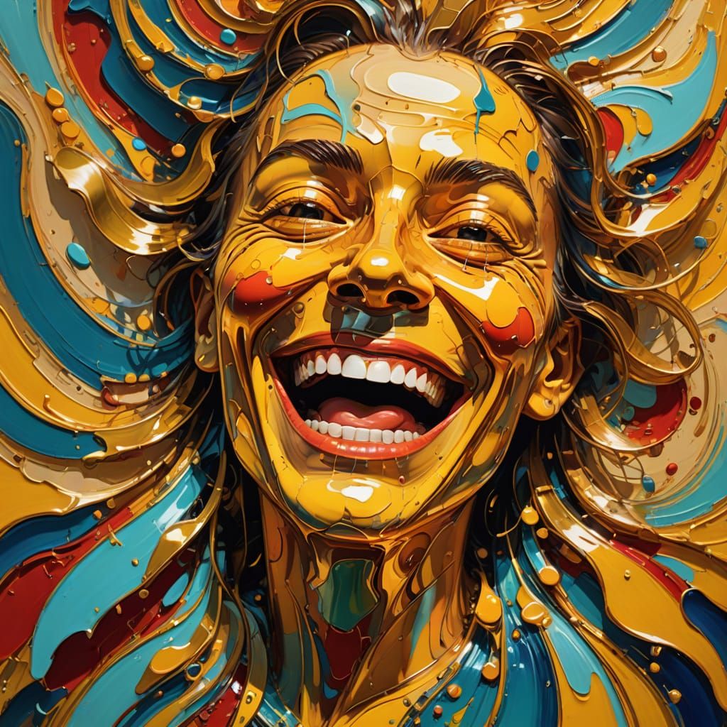 Surreal Laughing Face in Vibrant Oil Painting