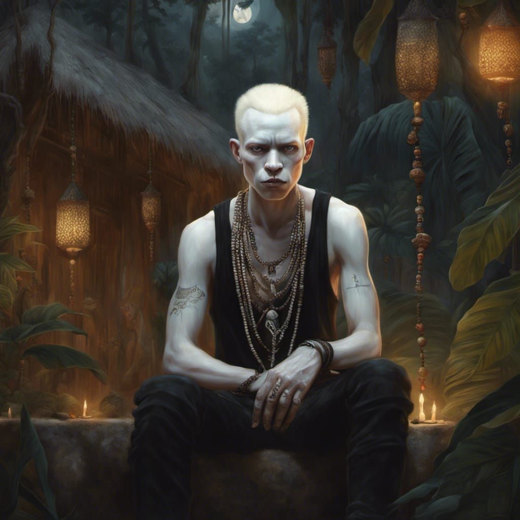 Albino African Man in Jungle, Photorealistic Matte Painting