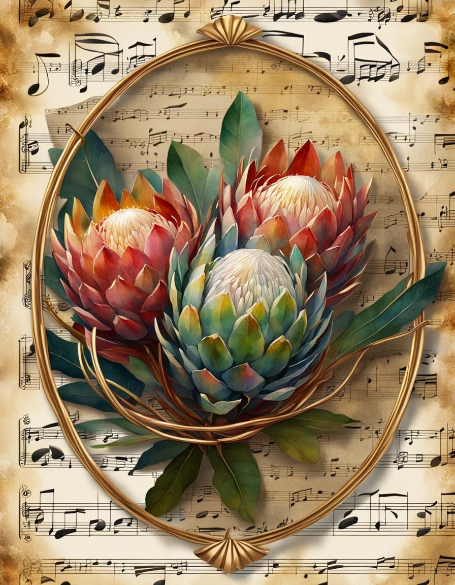 Protea Floral Arrangement in Watercolor Style