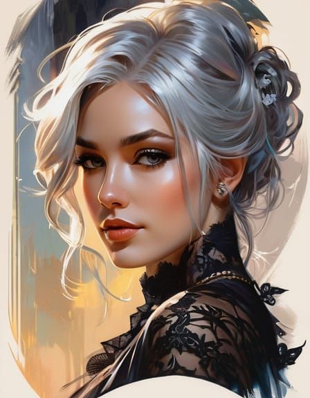 Gorgeous Goth Girl with Silver Hair in Dreamy Lighting