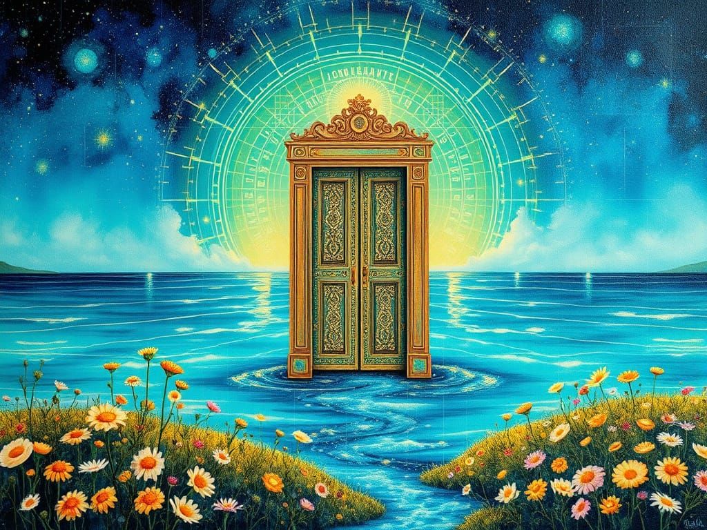 Surreal Ocean Door: Alcohol Ink and Pointillism